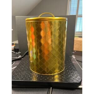 Vintage Golden Canister Tin Quilted Design